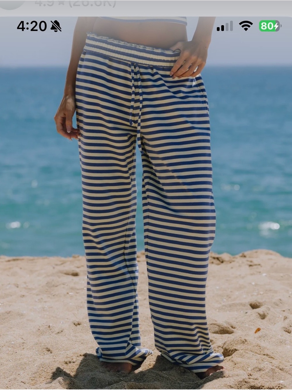 Daily Drills DOLD OUT size XS/S Striped Blue and White Wide-Leg Lounge Pants